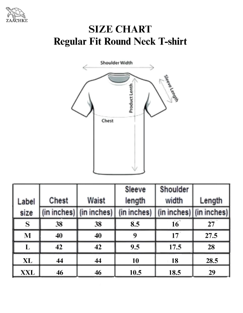 Regular Fit Size Chart