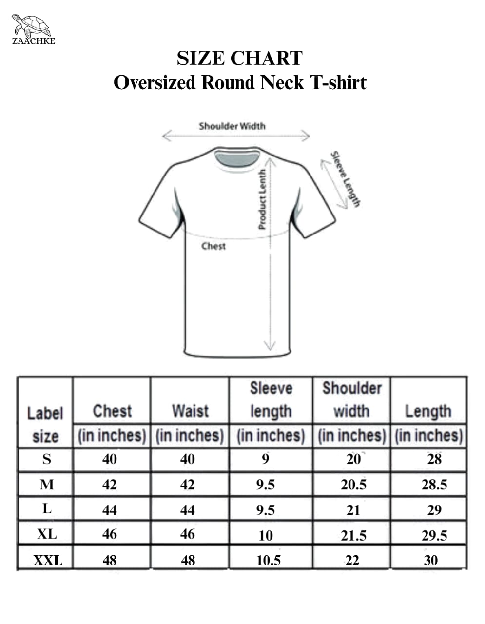 Oversized Fit Size Chart